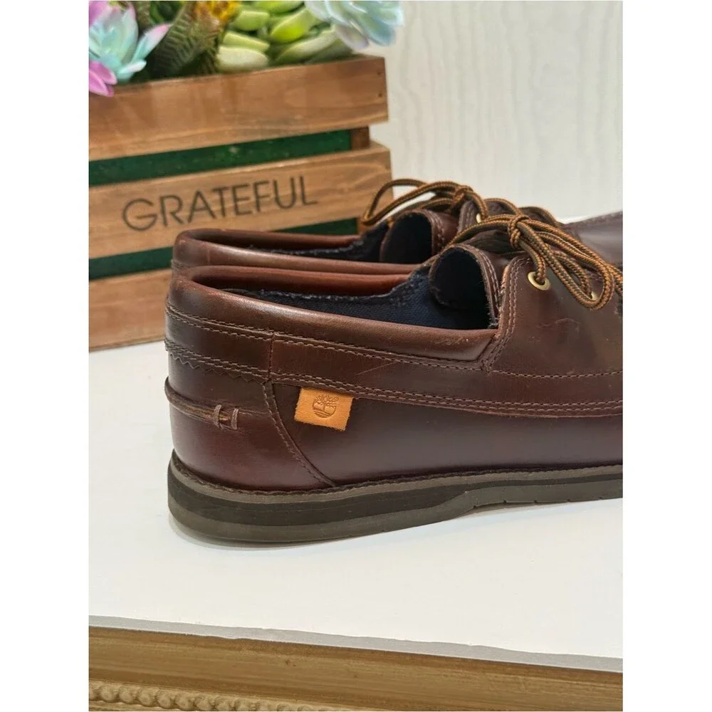 Timberland OrthoLite Classic Brown 3-Eye Leather Boat Shoes Men’s Sz 9.5
